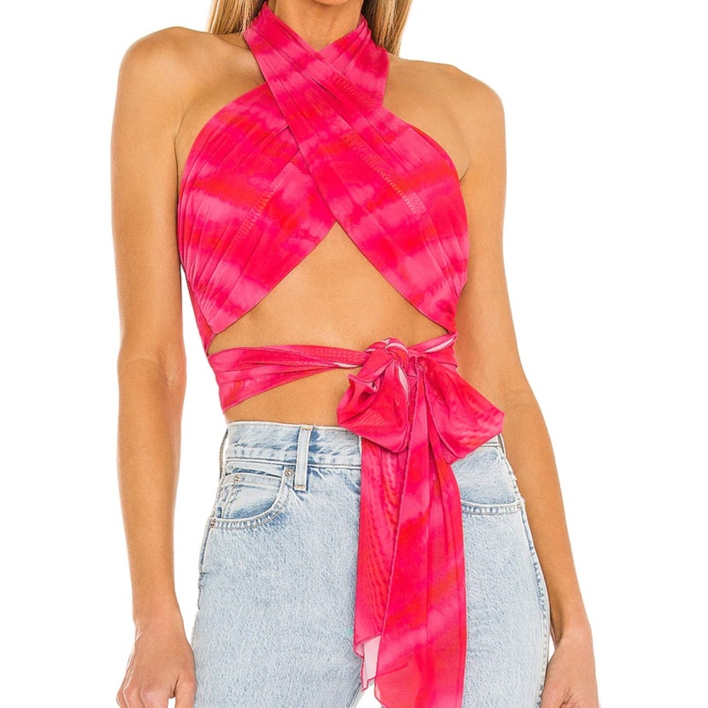 h:ours Rios Halter Wrap Strawberry Tie Dye